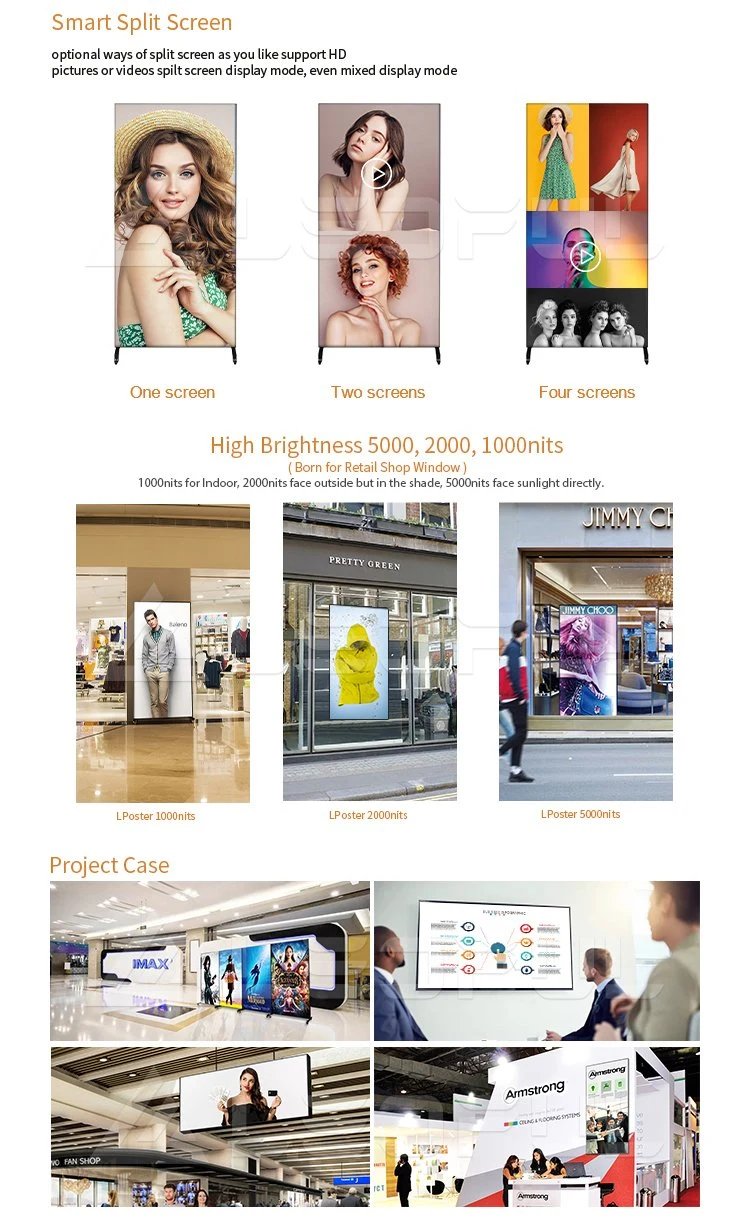 in Stock! Portable Free Standing Moveable P2.5 P2 P1.8 HD Commercial Advertising Full Color Indoor LED Digital Poster Screen Panel Display with Aluminum Frame